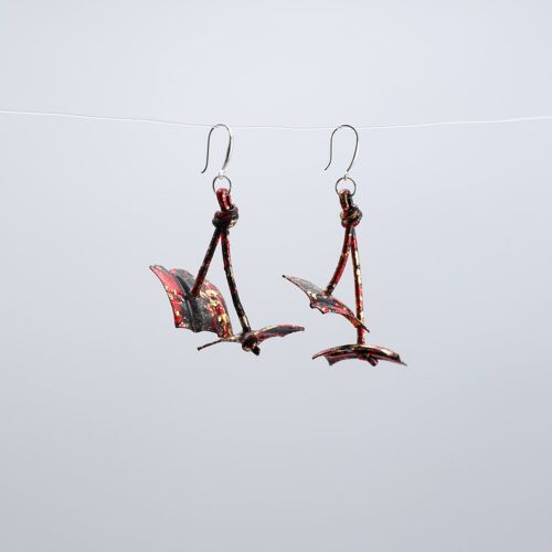 Aqua Coral Earrings - Hand gilded - Black/Gold/Red