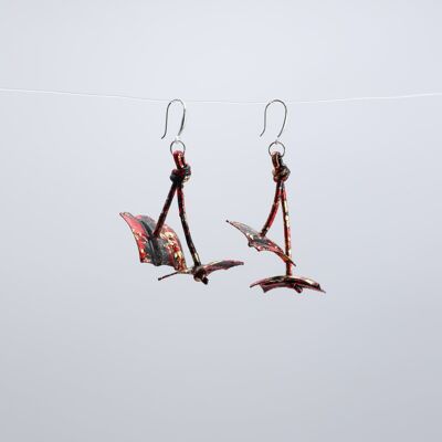 Aqua Coral Earrings - Hand gilded - Black/Gold/Red