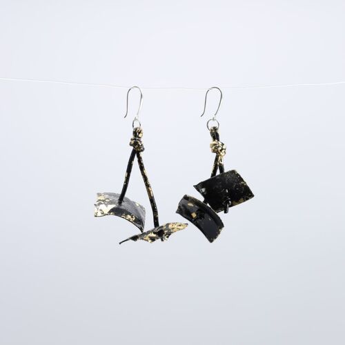Aqua Coral Earrings - Hand gilded - Gold and Black paint