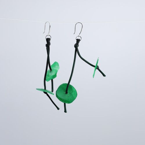 Aqua Water Lily Earrings - Hand painted -  Green