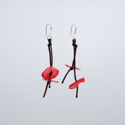 Aqua Water Lily Earrings - Hand painted -  Red
