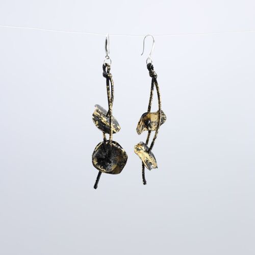 Aqua Water Lily Earrings - Hand gilded - Gold and Black paint