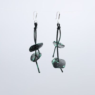 Aqua Water Lily Earrings - Hand gilded - Green and Black