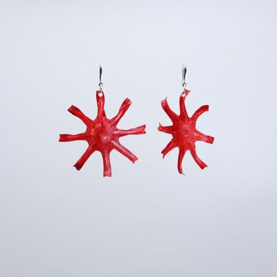 Aqua Starfish Earrings- Hand painted - Red