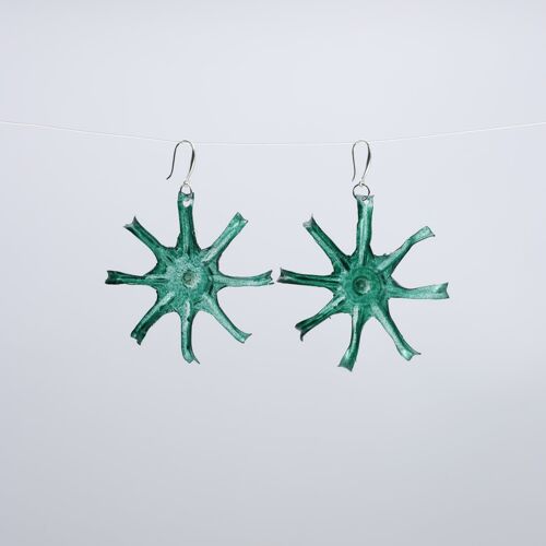 Aqua Starfish Earrings- Hand painted - Peacock Blue