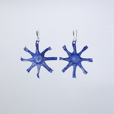 Aqua Starfish Earrings- Hand painted - Blue