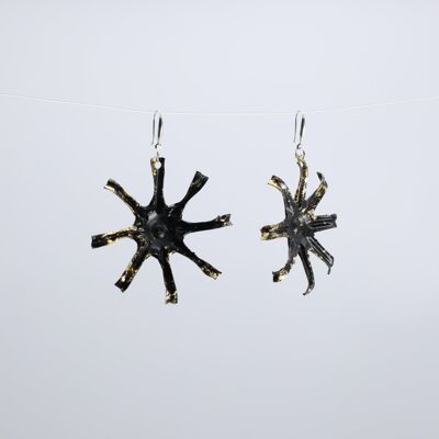 Aqua Starfish Earrings - Hand gilded - Gold and Black