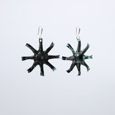 Aqua Starfish Earrings - Hand gilded - Green and Black