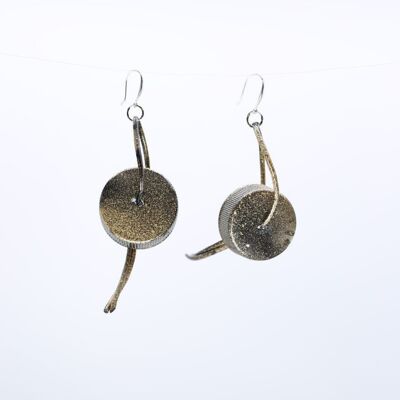 Water Lily of Bottle Caps Tree Earrings - Hand-painted -  Silver and Gold with Speckles