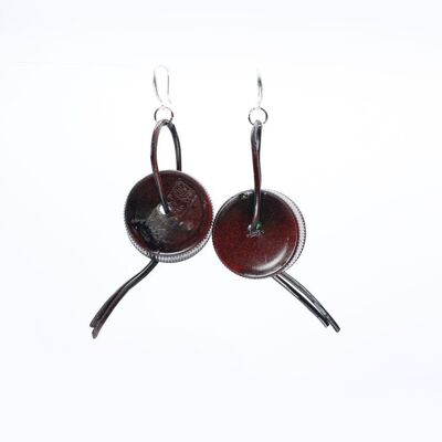 Water Lily of Bottle Caps Tree Earrings - Hand-painted - Black/Red