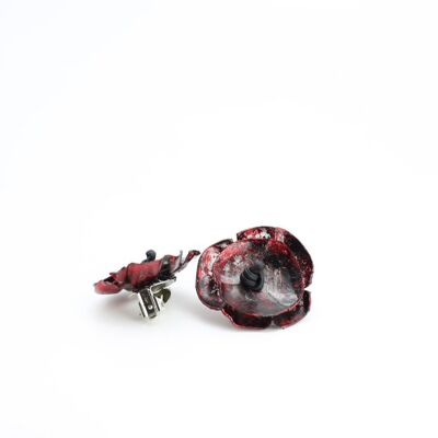 Clip on Poppy Flower Earrings - Hand gilded - Hand gilded Black with Red