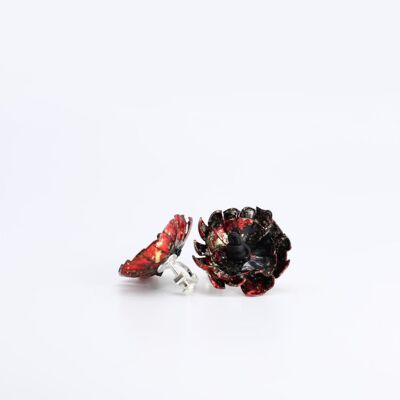 Clip on Sunflower Earrings - Hand gilded - Black with Gold and Red