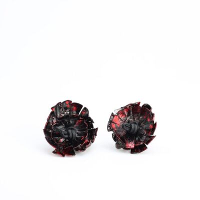 Clip on Sunflower Earrings - Hand gilded - Black with Red