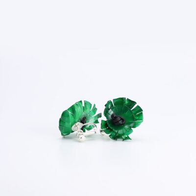 Orecchini a clip con girasole - Dipinti a mano - Verde