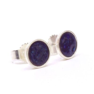 Silver enamel stud earrings | 6 mm dark blue