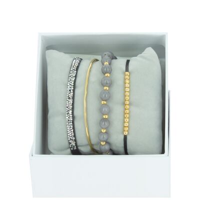 Strass Box Bangle Gray-Yellow Gold Thread