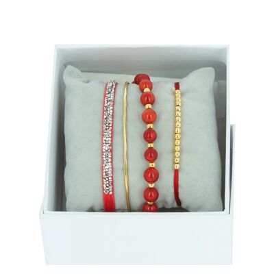 Strass Box Bangle Red Thread-Yellow Gold