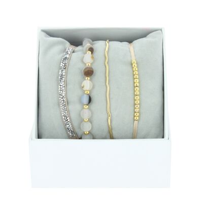 Strass Box Bangle Beige Thread 163-Yellow Gold