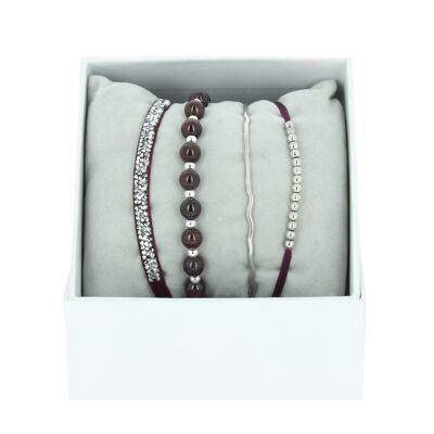 Strass Box Armreif Dunkel Bordeaux-Palladiumfaden