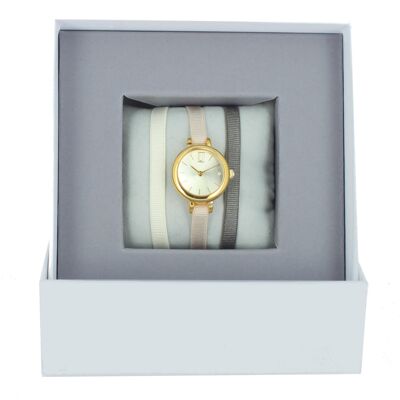 Marrón oscuro claro / Beige 163 / Crema-Champán / Caja de reloj con cinta de oro amarillo