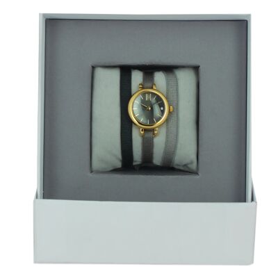 Caja de reloj con cinta de color caqui oscuro / Marrón oscuro claro / Marrón esmaltado claro 1-Gunmetal / Oro amarillo