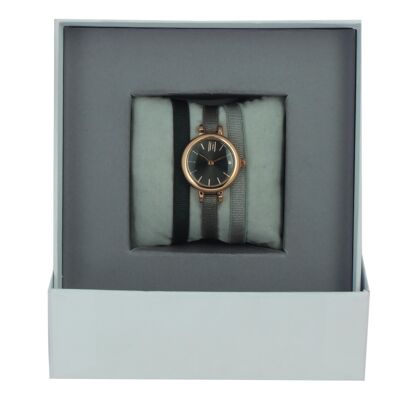 Caja de reloj con cinta de color caqui oscuro / Marrón oscuro claro / Marrón esmaltado claro 1-Gunmetal / Oro rosa