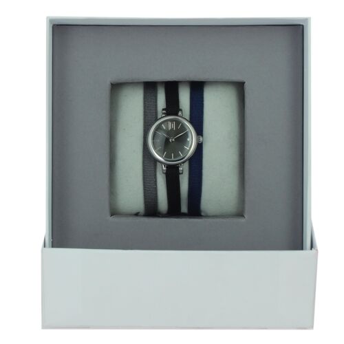 Coffret Montre Ruban Gris3/Noir /Marine-Gun/Palladium