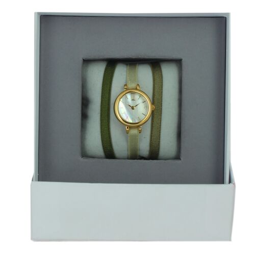 Coffret Montre Ruban Kaki/Sable/Kaki moyen-MOP/Or Jaune