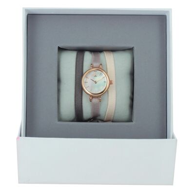 Coffret Montre Ruban Marron glacé/Beige rosé1/Rose 08-MOP/Or Rose