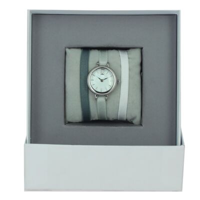 Caja de reloj de cinta Gris azul2 / Gris azul claro / Blanco-MOP / Paladio