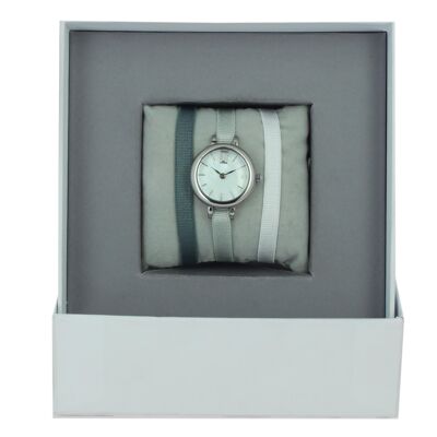 Ribbon Watch Box Grigio blu2 / Grigio chiaro blu / Bianco-MOP / Palladio