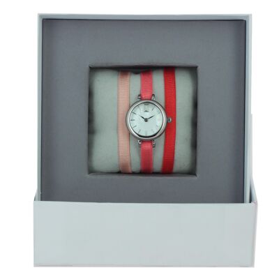 Scatola per orologi Ribbon Coral / Corallo chiaro / Rosa 5-MOP / Palladio