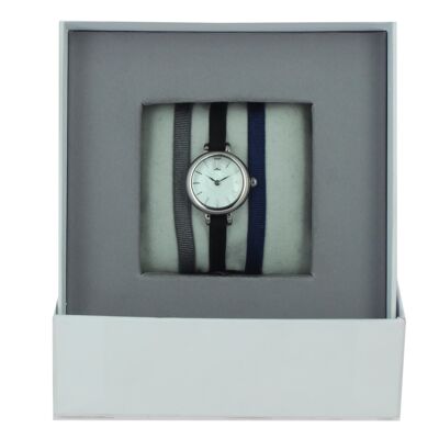 Caja de reloj Cinta gris3 / Negro / Azul marino-MOP / Paladio