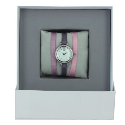 Scatola porta orologi con nastro rosa / viola2 / rosa4-MOP / palladio