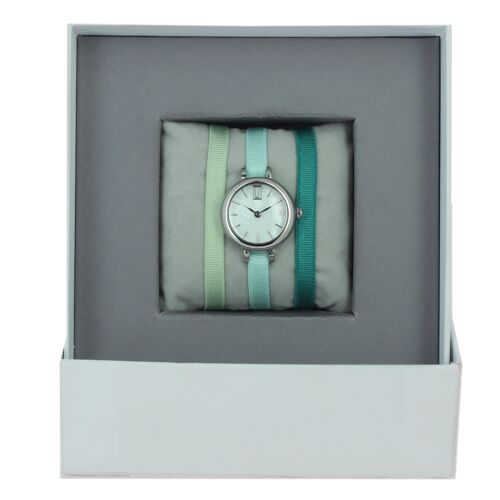 Coffret Montre Ruban Vert clair/Bleu ciel2/Vert1-MOP/Palladium