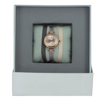 Coffret Montre Ruban Marron glacé/Beige rosé 1/Rose 08-Pink/Or Rose 1