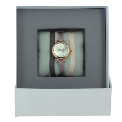 Coffret Montre Ruban Marron glacé/Beige rosé 1/Rose 08-Silver/Or rose