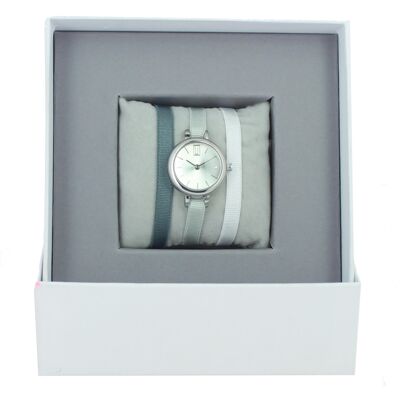 Ribbon Uhrenbox Graublau2 / Hellgraublau / Weiß-Silber / Palladium
