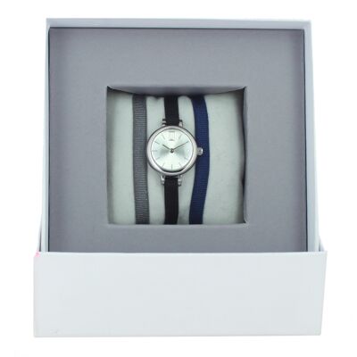 Caja de reloj Cinta gris3 / Negro / Azul marino-Plata / Paladio