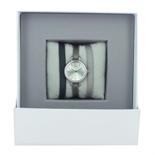 Coffret Montre Ruban Kaki foncé/Marron foncé clair /Marron glacé clair1-Silver/Palladium