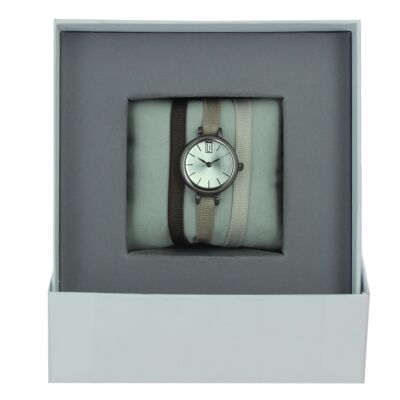 Brown Ribbon Watch Box134 / Beige1 / Gray48-Silver / Ruthenium
