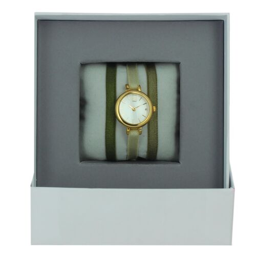 Coffret Montre Ruban Kaki/Sable/Kaki moyen-White/Or jaune