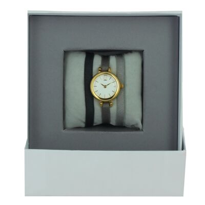 Scatola per orologi Ribbon Dark Khaki / Marrone chiaro scuro / Marrone chiaro lucido1-Bianco / Oro giallo