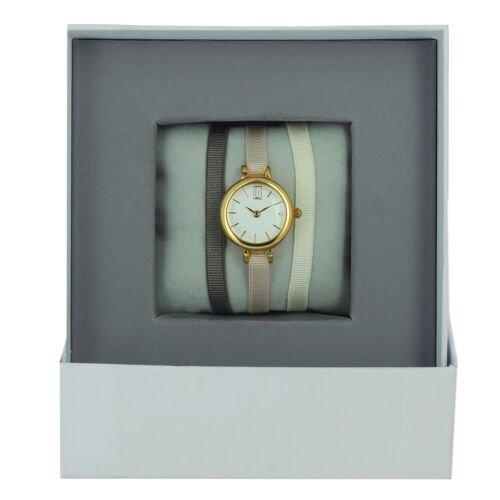 Coffret Montre Ruban Marron Foncé Clair/Beige 163/Crème-White/Or jaune