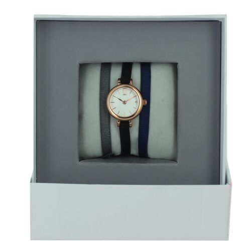 Coffret Montre Ruban Gris3/Noir /Marine-White/Or rose