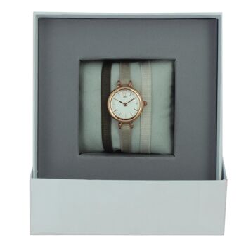 Coffret Montre Ruban Marron134/Beige1/Gris48-White/Or rose 1