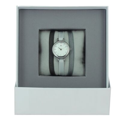 Coffret Montre Ruban Marron Foncé/Gris1/Gris2-White/Palladium