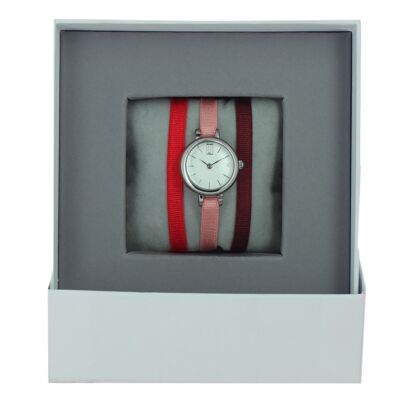 Scatola per orologi Nastro rosso / Rosa2 / Bordeaux-bianco scuro / Palladio