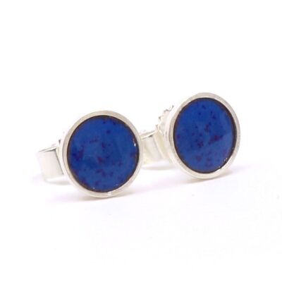 Silver enamel stud earrings | 6 mm bright blue
