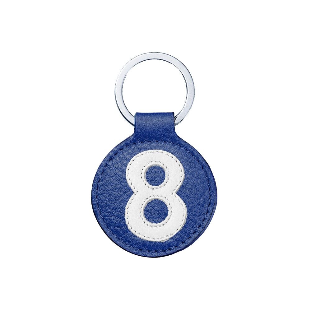 Porte clé mini n° 8 blanc fond bleu cobalt